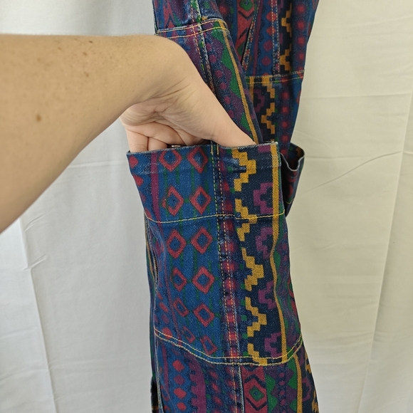 Marc By Marc Jacobs Overall Aztec Colorful Printed Denim Zip Up Mini Dress Sz 8 - Picture 9 of 16